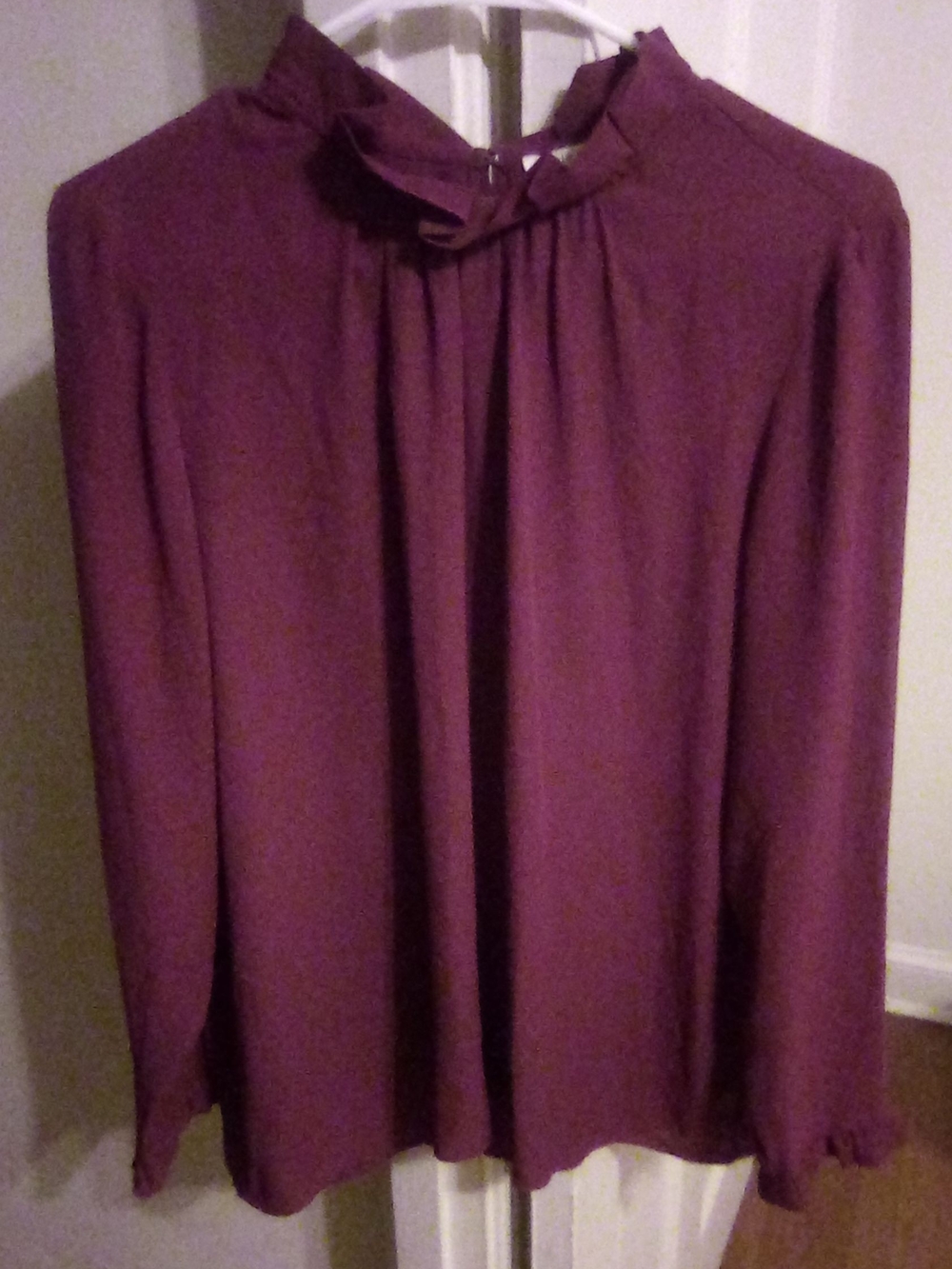 Women's Long-Sleeve Purple Shirt with Ruffle Collar